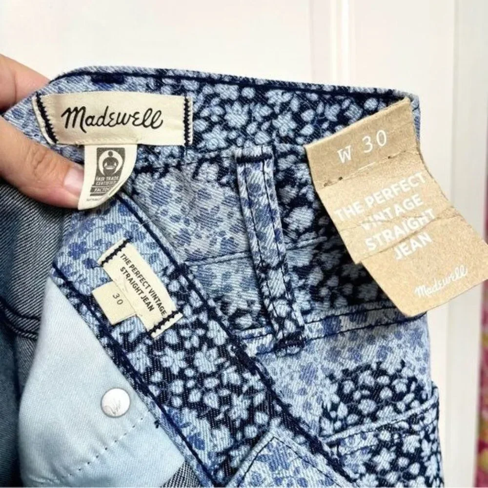 New MADEWELL Baggy Straight Jeans in Quilted Floral in Classic Indigo Size 30